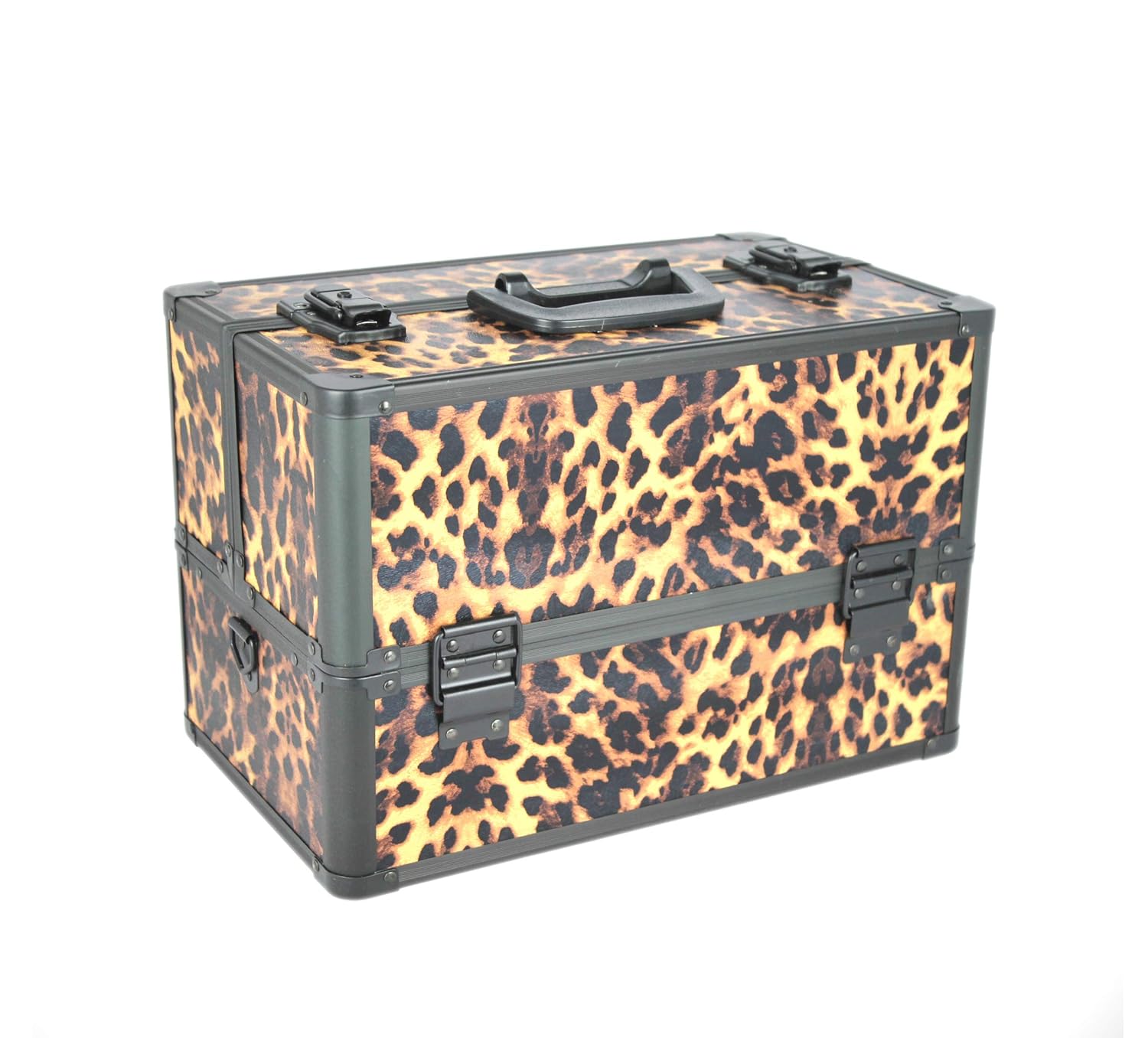 POINSETTIA Aluminium Beauty Cosmetic Makeup Case with adjustable Dividers 36 x 23 x 25cm Leopard