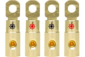 InstallGear 4 AWG Gauge Gold Ring Set Screw Battery Ring Terminals - 4 Gauge Wire Connectors (4 Pack)