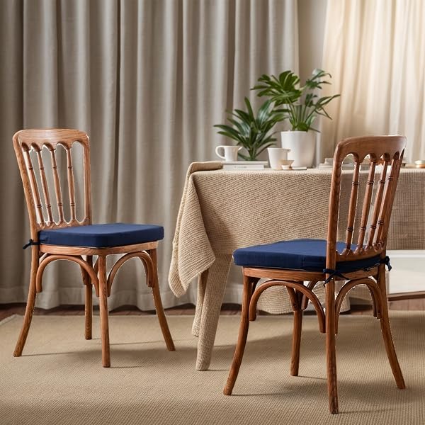 BATTILO CHAIR CUSHIONS FOR DINING CHAIRS WITH TIES, KITCHEN CHAIR PAD WITH NON-SLIP BACKING AND REMOVABLE COVER, INDOOR/OUTDOOR DINING SEAT CUSHION, 16″X16″X2″, SET OF 4, NAVY