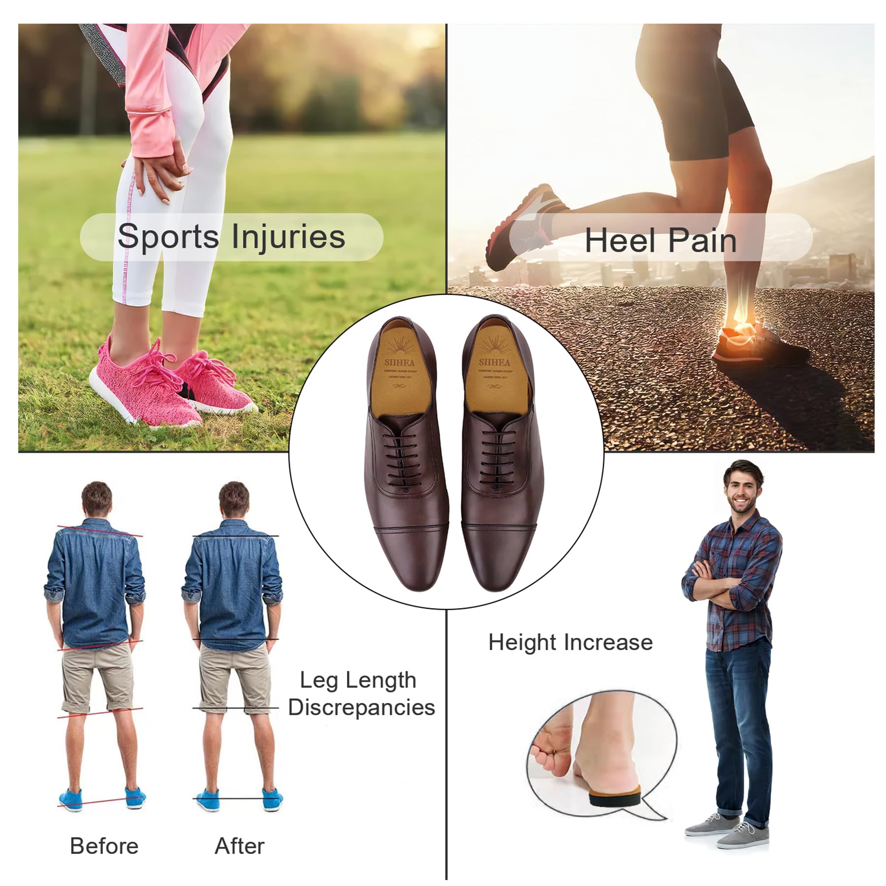 Adjustable Heel Lifts for Shoes, 1/4'' Height Increase Insoles for Achilles Tendonitis, Heel Pain, Leg Length Discrepancy, Plantar Fasciitis, Shoe Lifts Men, Women (Brown, Medium (1 Pair))