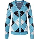 GRACE KARIN Womens Cardigan Sweater Spring Fashion Long Sleeve Argyle Sweater V Neck Button Up Cardigan Preppy Clothes