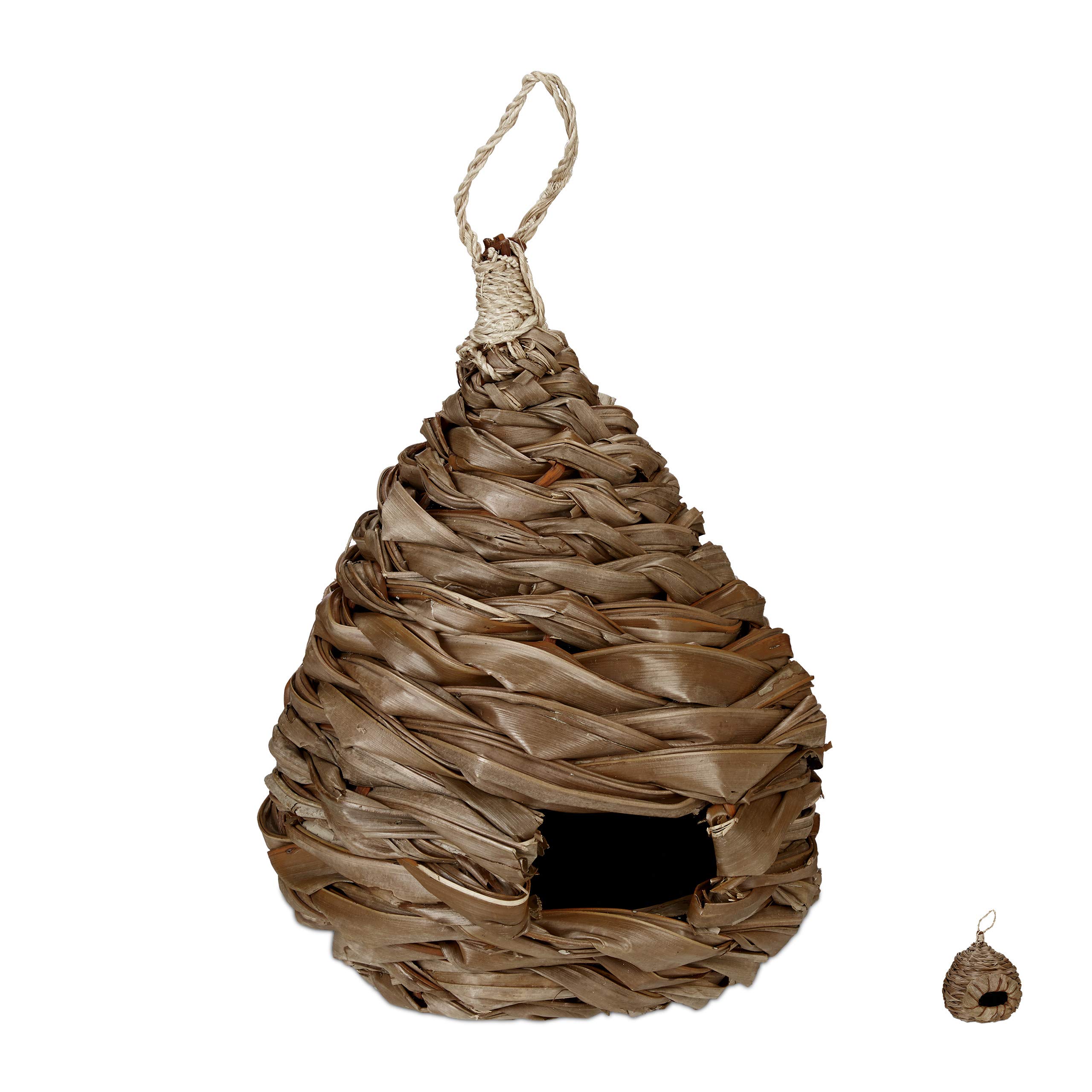 Relaxdays Birdhouse, Deco Nest, Hanging Box, Coconut Fibre, Woven, For Garden, Balcony, Feeder, Diff. Design, Natural
