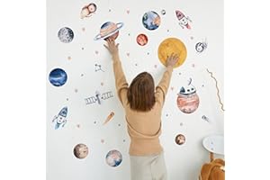 WS WALLPAPER Solar System Wall Decals for Kids - Planets and Space Themed Wall Stickers by Lipastick - Peel and Stick Vinyl Decals for Boys and Girls Bedroom, Nursery, Playroom, Daycare - M Size