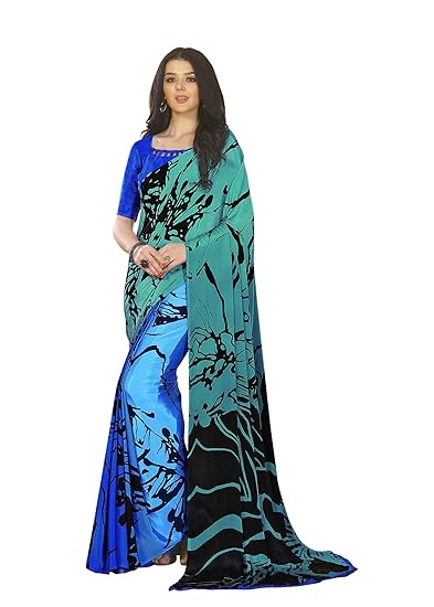 Womens Crepe Silk Printed Saree With Blouse