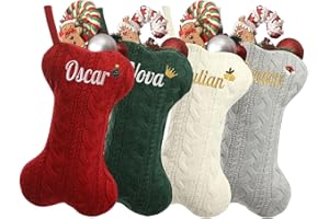 Greenyre Personalized Dog Christmas Stockings - 17.5 Inches Large Knit (Bone Shape, 1 Pack) | Custom Embroidered Xmas Stockin