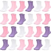 SPTRAMLE Toddler Socks, 24 Pairs Kids Socks for Boys Girls 1-14 Years Kids Crew Socks Multipack Athletic White Black Grey