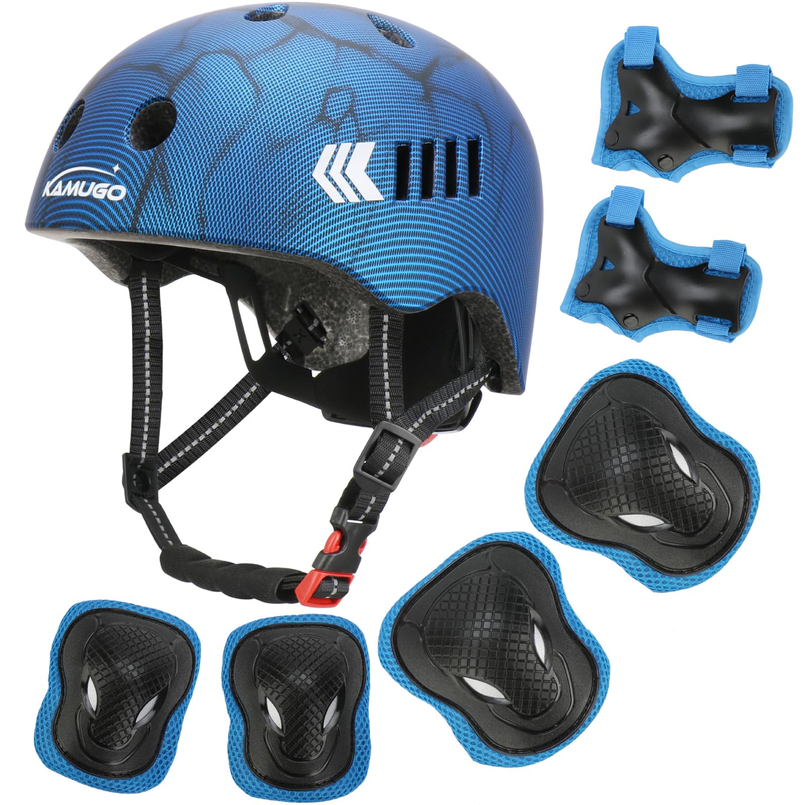 Photo 1 of KAMUGO Kids Bike Helmet, Toddler Helmet for Ages 2-8 Boys Girls with Sports Protective Gear Set Knee Elbow Wrist Pads for Skateboard Cycling Scooter(Blue)