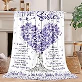 Sisters Gifts from Sister, Purple Giving Tree Throw Blanket for Best Sister, Graduation Christmas Birthday Gifts for Little Girls, Soft Warm Cozy Plush Flannel Blankets 60"X50"