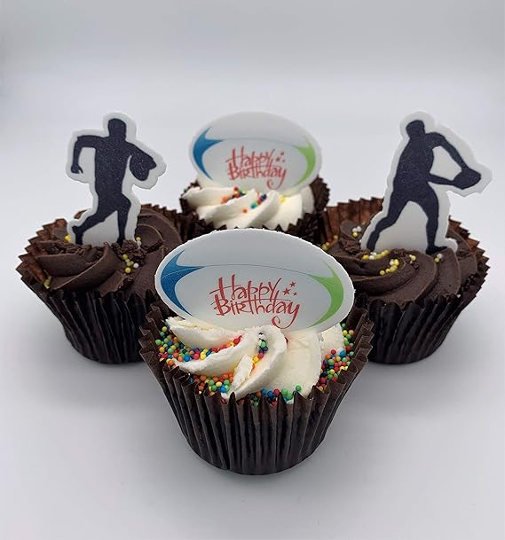 Happyyami 24pcs Sport Gateau Toppers Rugby Football Theme Cupcake Toppers Dessert Pics Decorations De Gateaux Pour Rugby Football Decorations Articles De Fete Caissettes De Decoration Pour Cupcakes Cuisine Maison