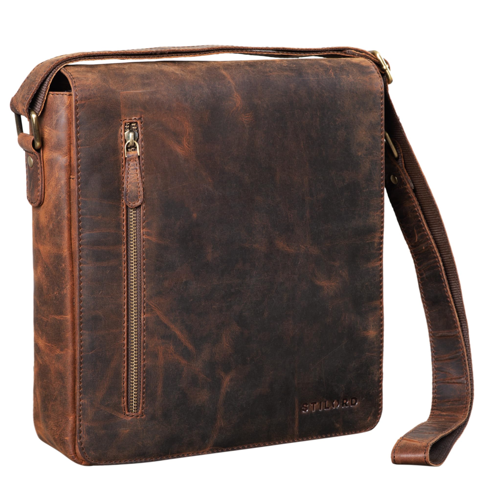 STILORD "Jones" Messenger Bag Mens Leather Shoulder Bag Vintage for 13,3 inches MacBook Tablet Crossbody Bag for A4 Documents in Genuine Leather Colour:Sepia - Brown