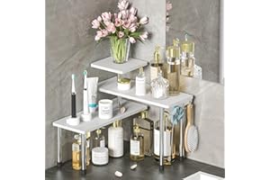 ZHWS Bathroom Counter Organizer Corner Shelf – Bathroom Organization Bamboo 3 Tier Spice Rack Makeup Organizer Bookshelf Space Saving Rack Kitchen Office Living Room (White)