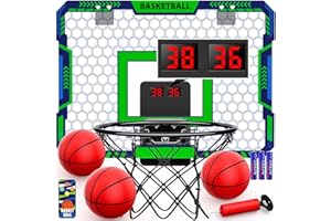MIROTEE Indoor Basketball Hoop for Kids, Over The Door Mini Basketball Hoop with Scoring & Countdown, Remote Control, 3 Balls & Sound Effects, Birthday & Christmasl Toys Gifts for 4-12 Year Old Girls Boys