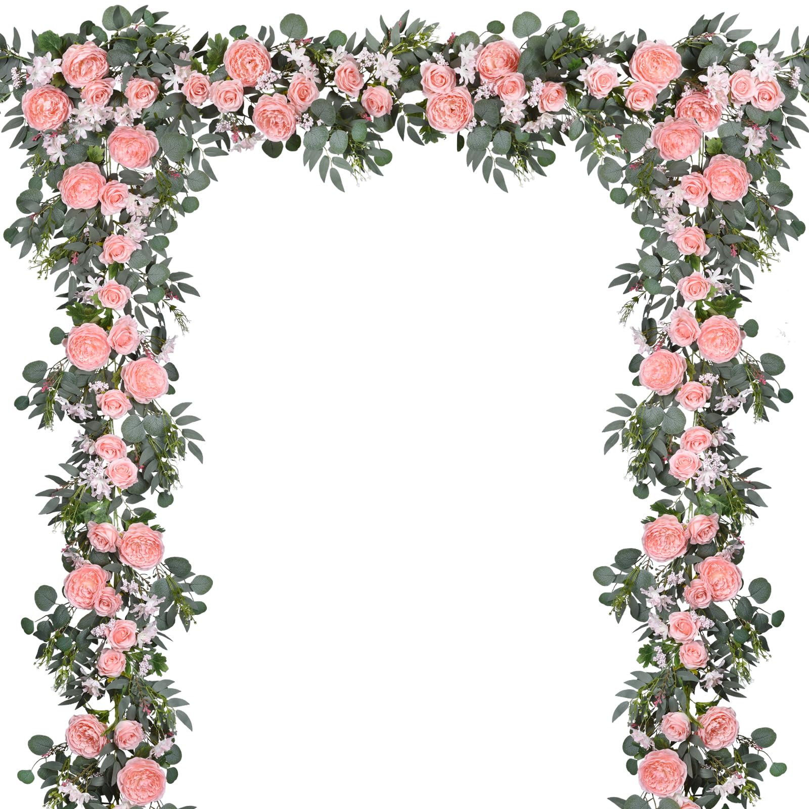 Photo 1 of DearHouse 2Pcs Artificial Peony Flower Garland and - Silk Peony Garland with Flowers and Eucalyptus for Wedding Party Table Decoration,6ft/Strand (Pink)