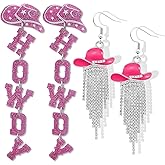 Opalaysria 2 Pairs Western Cowgirl Hat Earrings Set for Women Glitter Cowboy HOWDY Letters Drop Earrings Sparkly Rhinestone Cowboy Hat Boots Tassel Dangle Jewelry Set Country Concert Accessories