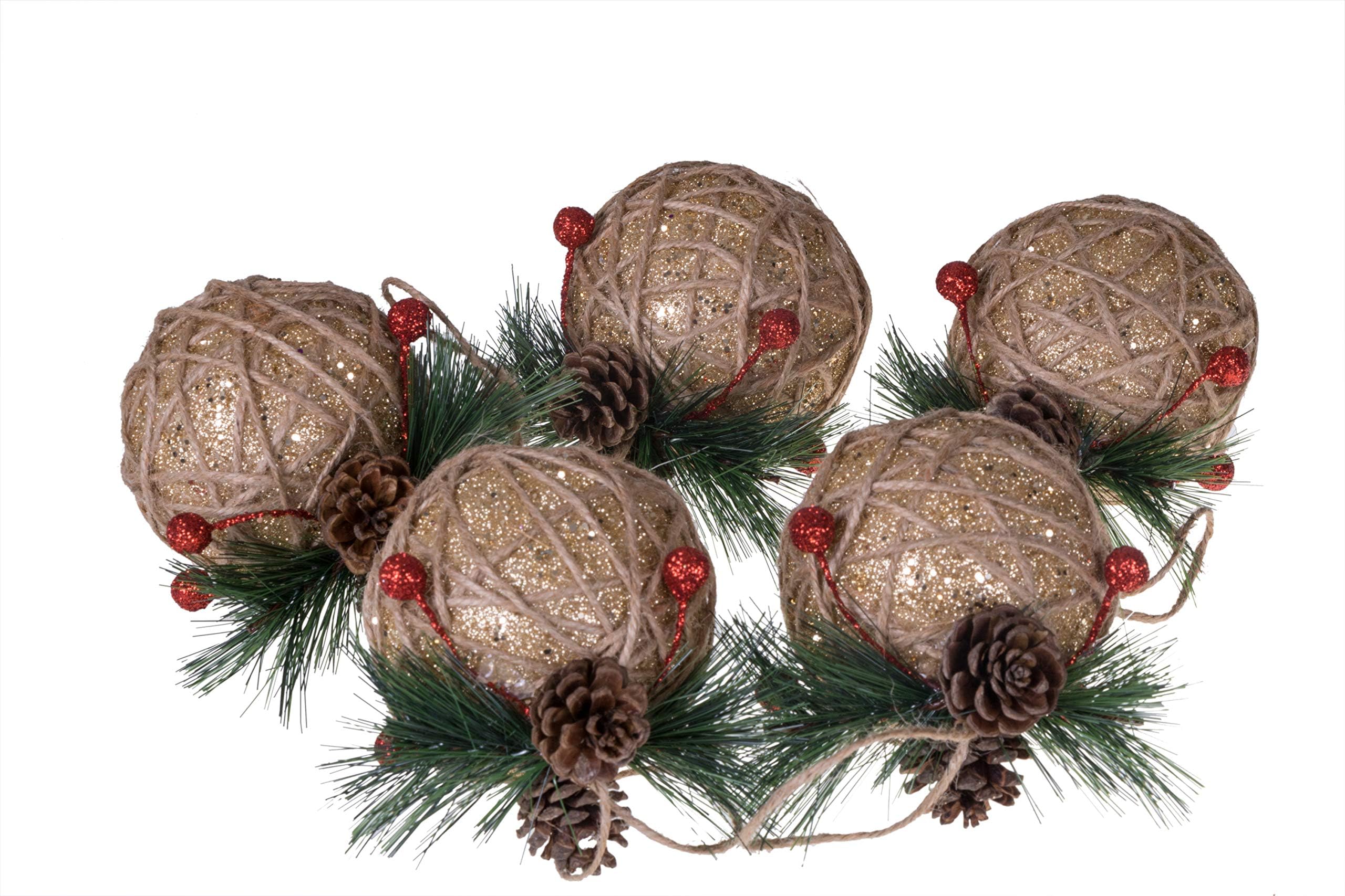 Clever Creations 5 Pack Christmas Pinecone Ornament Set, Shatterproof Holiday Dรฉcor for Christmas Trees, Berries