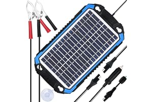 SUNER POWER 12V Solar Car Battery Charger & Maintainer, 6W Waterproof Portable Solar Panel Kit for Deep Cycle Marine RV Trailer Boat