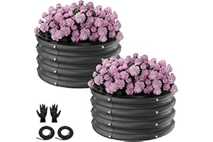 SOCONT Round Galvanized Raised Garden Bed Kit, 2 Pcs 2 x 2 x 1ft Jett Black Galvanized Garden Boxes, Outdoor for Vegetables