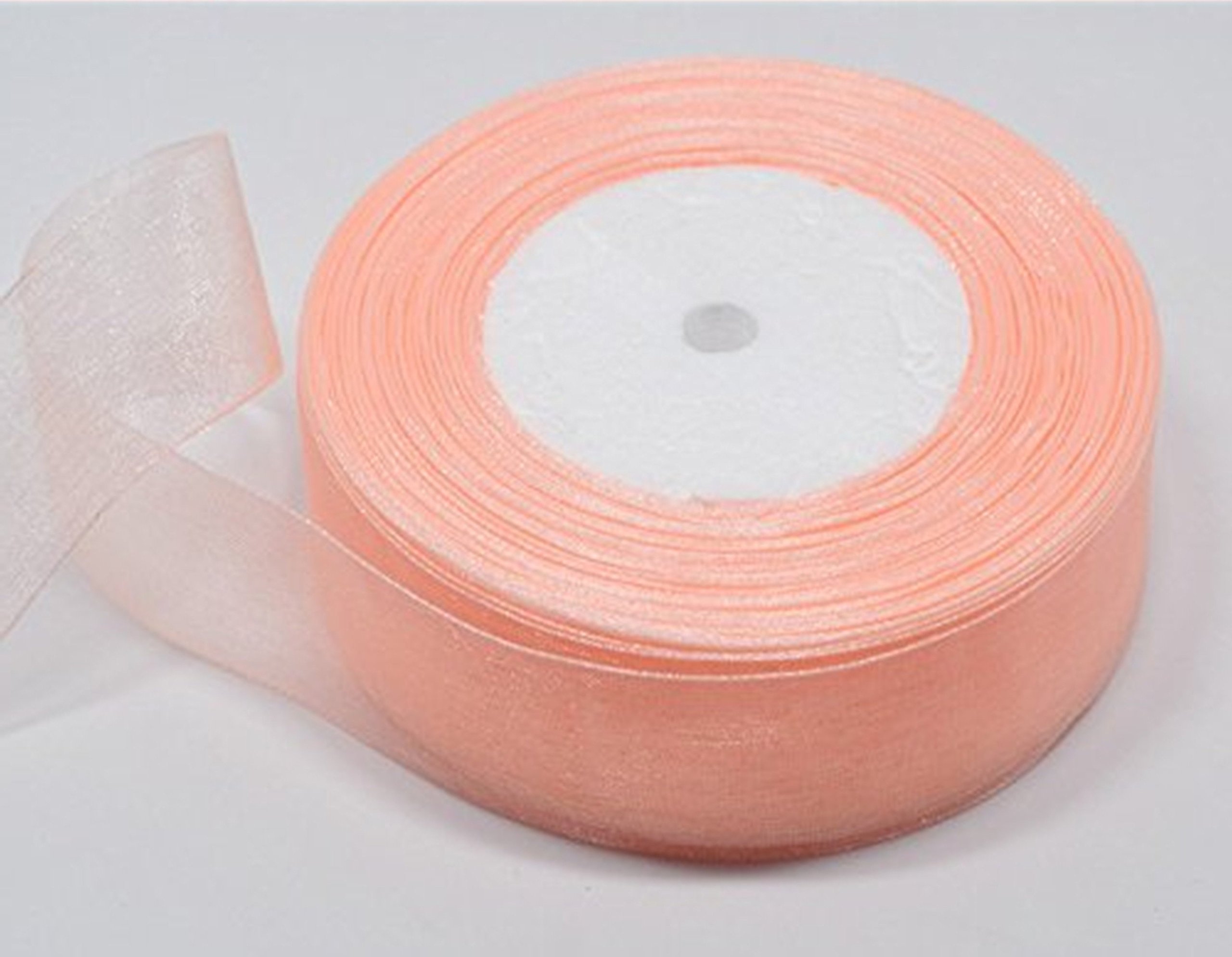 Organza Ribbon.44 Mtrs Gift Wrap Ribbon, Ribbons for Gift Wrapping, Christmas Ribbon, Gift Wrapping Ribbon for Crafting, Wedding Party Decor (25mm, Peach)