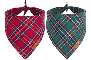 ADOGGYGO Christmas Dog Bandana 2 Pack, Stylish Plaid Pet Scarf, Premium Cotton Fabric, Multiple Sizes Offered, Christmas Band