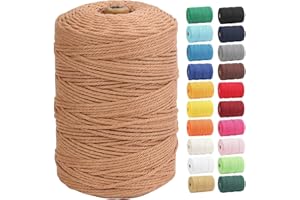 Macrame Cord, DAOFARY 100% Natural Cotton Rope 3mm x 328 Yards 4 Strand Twisted Macrame Rope Cotton Twine String for DIY Crafts Knitting Dream Catcher Plant Hanger Wedding Decor