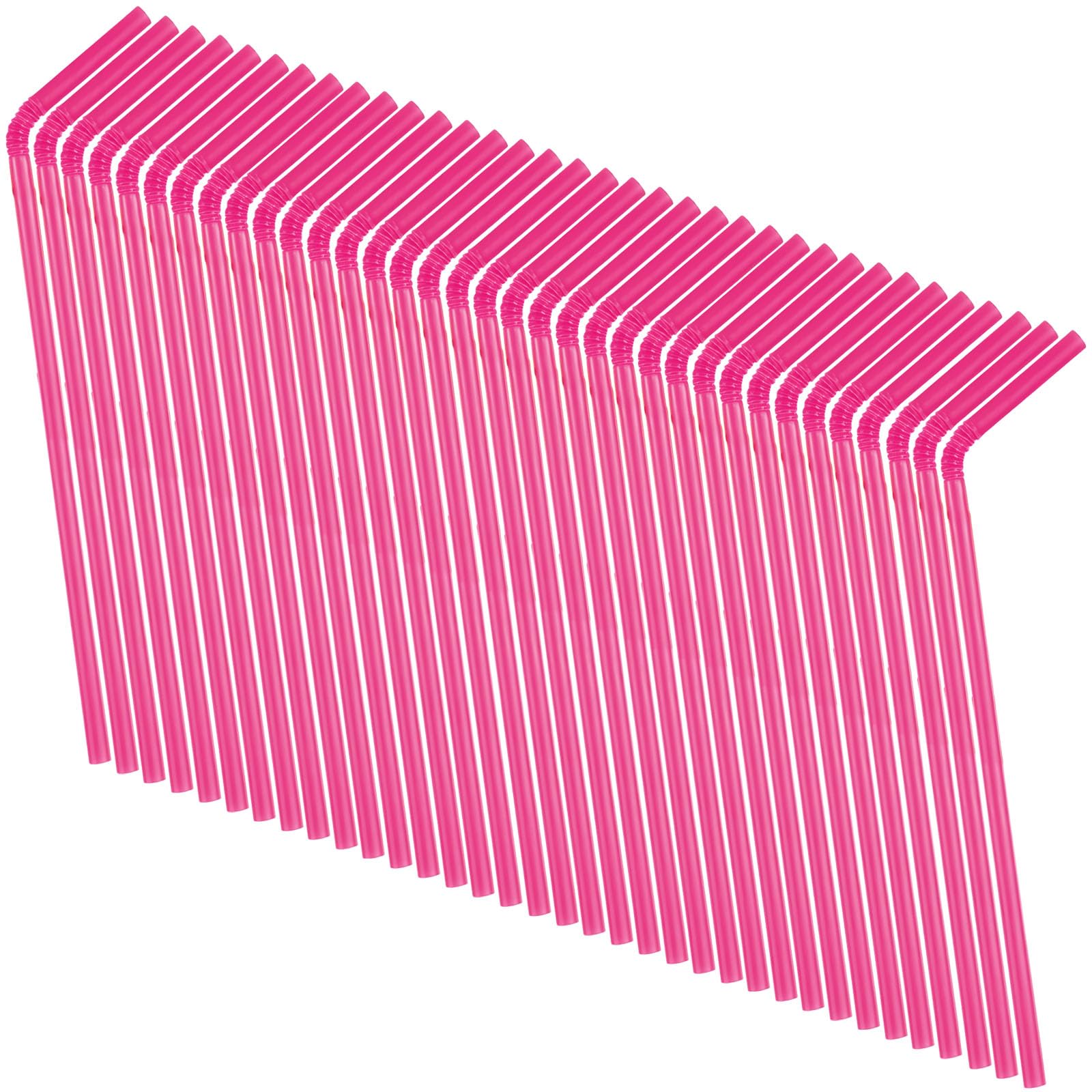 Disposable Hot Pink Plastic Flex Straws - 11.5