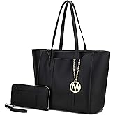 MKF Set Shoulder Bag for Women & Wristlet Wallet Purse: Top Handle Tote Satchel PU Leather Handbag Pocketbook