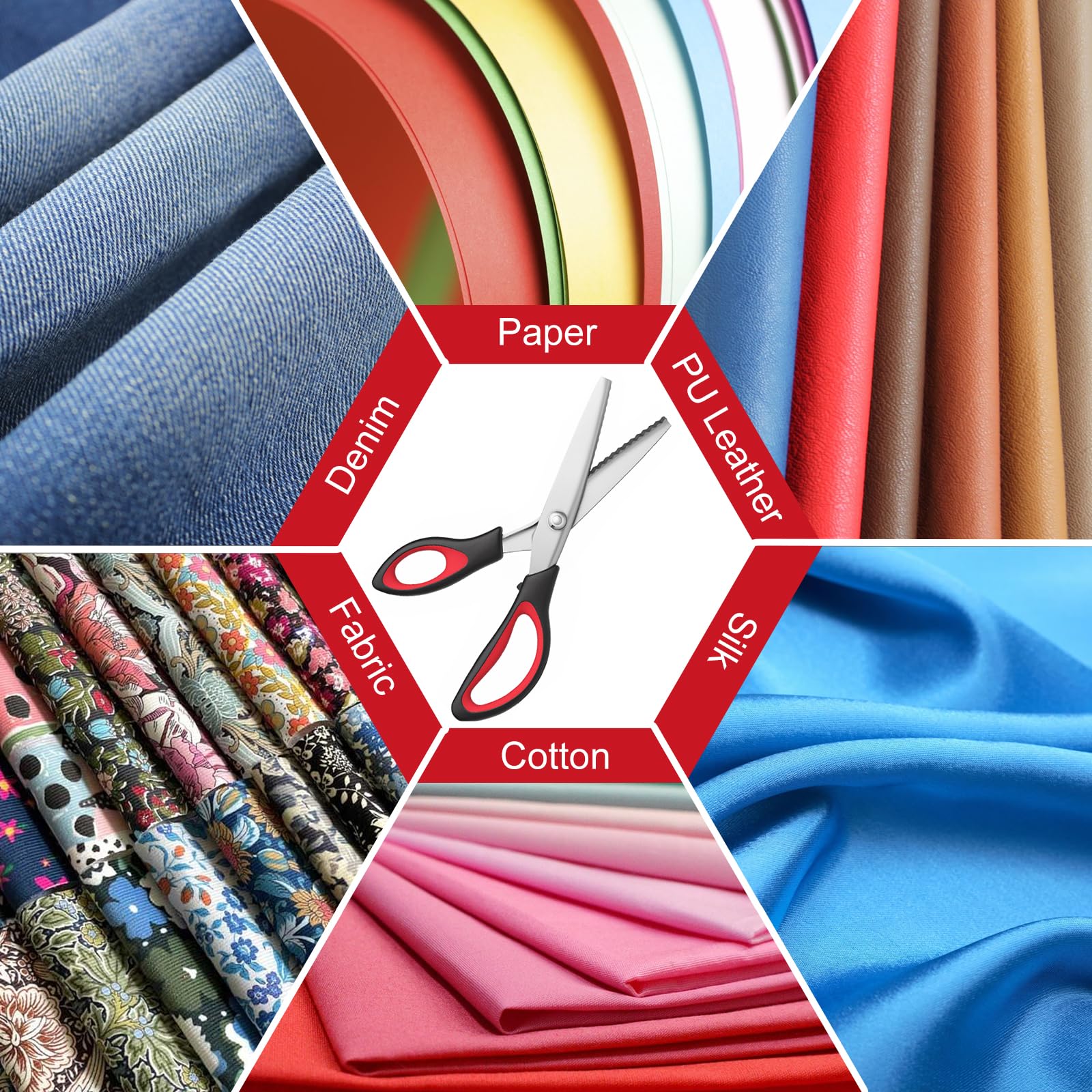 Pinking Shears, 9” Zig Zag Scissors for Fabric，Professional Handheld Dressmaking，Zigzag Cut for No-Fray Fabric, Sewing & Craft Edging