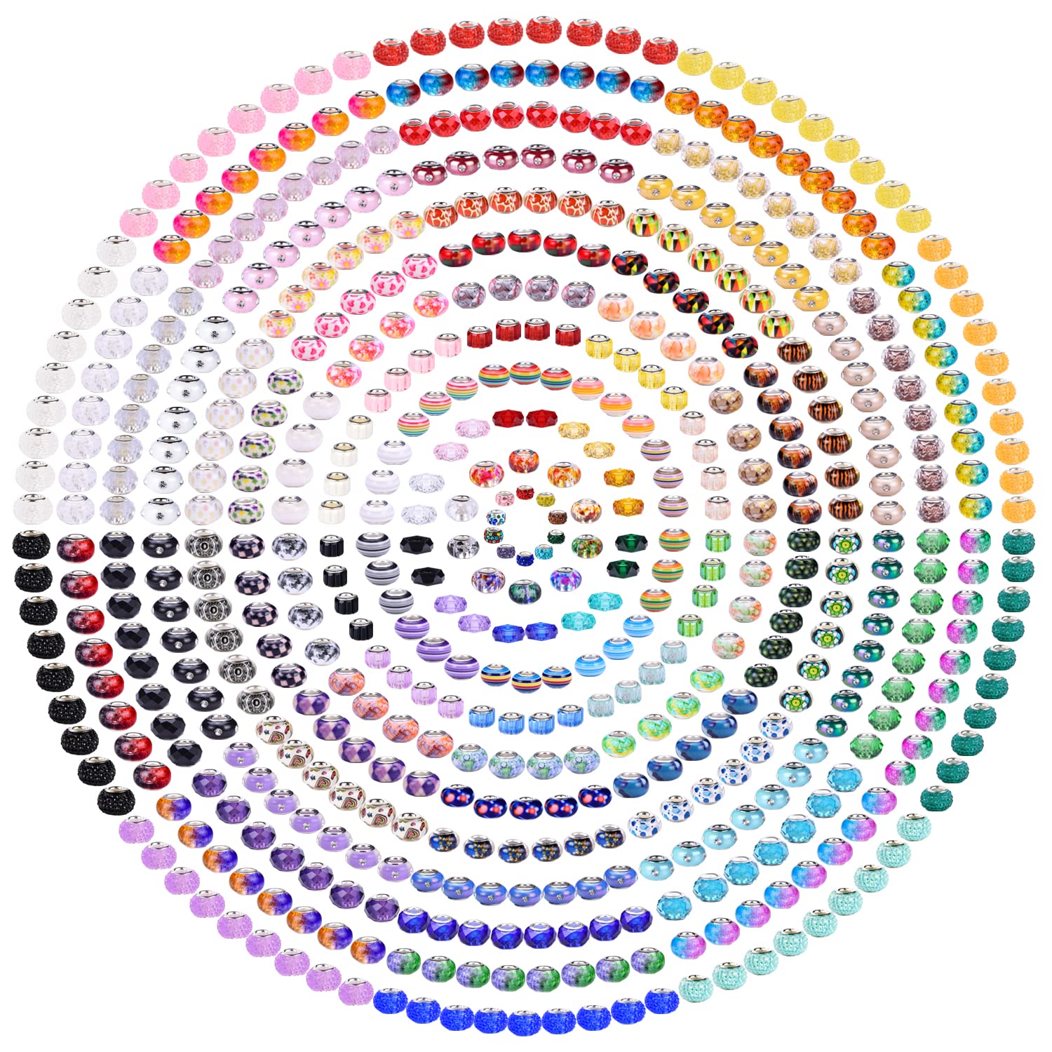 240 Pieces Assorted European Craft Beads Large Hole Lampwork Spacer Beads Colorful European Beads for DIY Necklace Bracelet Jewelry Making (Mix Color Style)