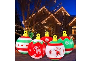 SUNGIFT Christmas Inflatable Ornament Balls, 7 FT Giant Inflatable Ornaments 30 Inch Lighted Xmas Blow Up Ball Yard Decoration, Christmas Inflatables Outdoor Decor for Holiday, Garden, Lawn
