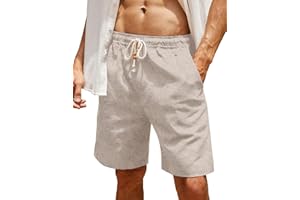 COOFANDY Men's Linen Shorts Casual Elastic Waist Drawstring Summer Beach Shorts