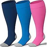 LEVSOX Plus Size Compression Socks for Women Men Wide Calf Extra Large 15-20 mmHg Knee High Sock for Nurses Pregnant Travel
