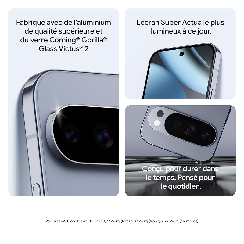 Pixel 10 Pro – Smartphone Android débloqué avec Gemini, Triple Appareil Photo arrière, Plus de 24 Heures d'autonomie et écran Super Actua 6,3 Pouces - Noir Volcanique, 128GB