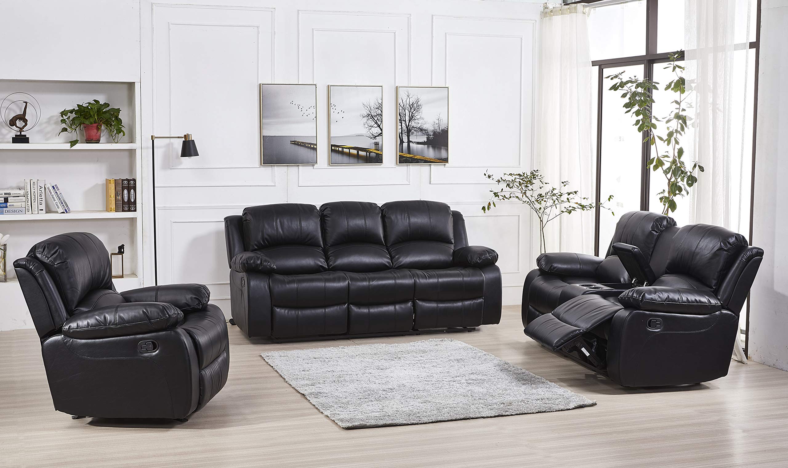 Betsy Furniture Bonded Leather Recliner Set Living Room Set Sofa Loveseat Chair 8018 Black Living Room Set 3 2 1 Buy Online In Fiji At Fiji Desertcart Com Productid 72608560