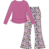 Crazyme Girls Clothes Long Sleeve Pure T-Shirt and Bell Bottom Pants 2 Pieces Fall Winter Clothes for Teen Girls 6-14