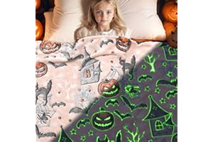 DESKSA Halloween Blanket for Kids Glow in The Dark Cat Blanket Soft Pumpkin Bat Blanket Cute Halloween Decor Gifts Fleece Throw Blanket 50"x60"