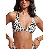 CRZ YOGA Twist Front Bikini Tops for Women - Padded V Neck Criss Cross Back Triangle Sexy Swim Bathing Suit