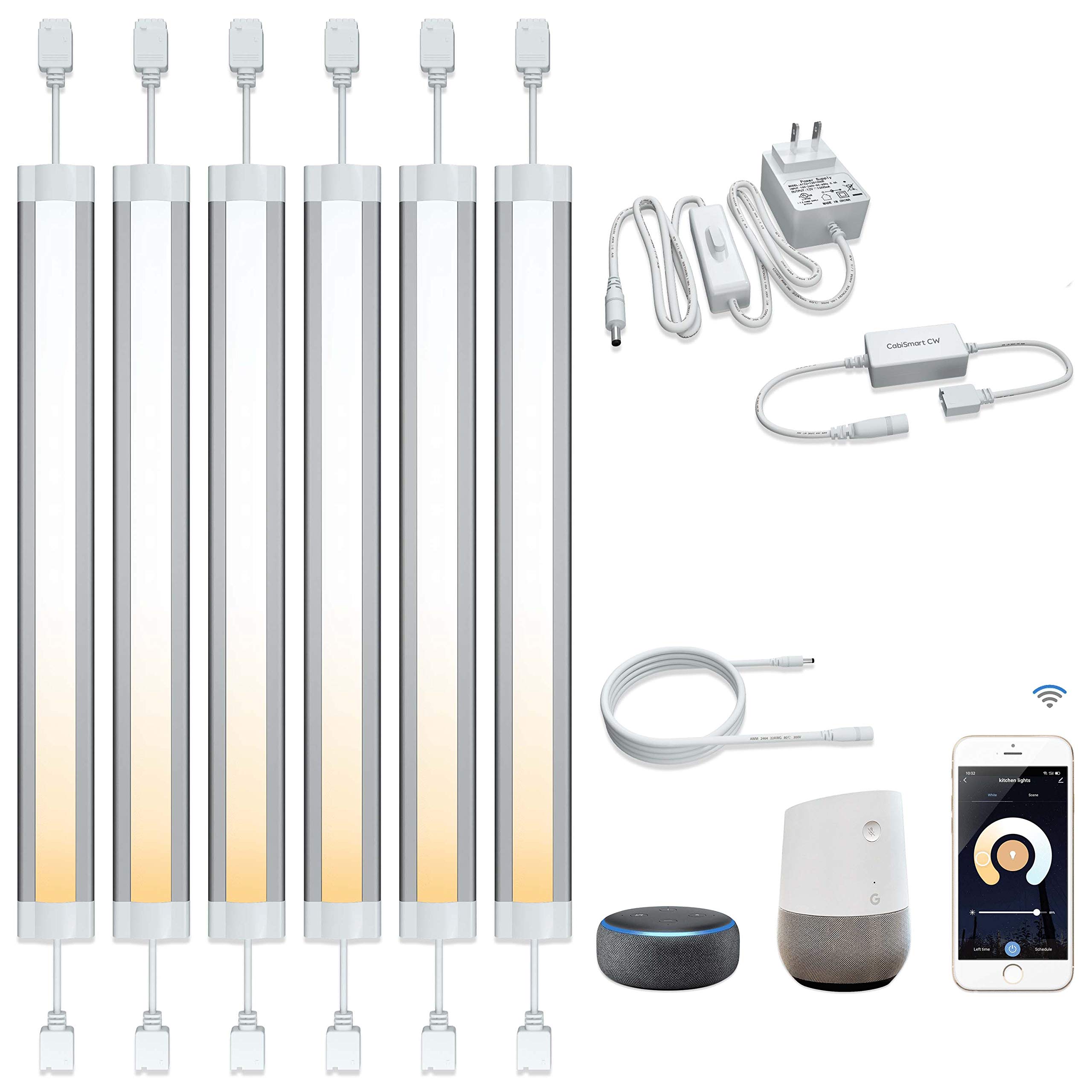 LAMPAOUS LED Smart Under Cabinet Lights Work with Alexa,Siri, Echo, Google Home and IFTTT No Hub Required, 2700K to 6500K 6 Lights Bars Kit