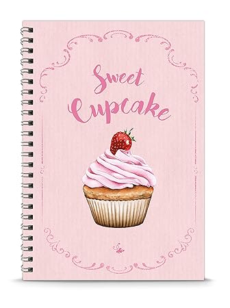 Rezeptbuch zum Selberschreiben BACKBUCH SWEET CUPCAKE ROSA Muffin Cupcake mit Topping Erdbeere • liniert DIN A5 Spiralgebunde