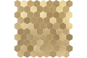 Bainley Hexagon Peel and Stick Metal Backsplash, 10-Sheet Peel and Stick Tiles Hexagon Mosaic Tile Stick on Backsplash for Kitchen Bathroom Fireplace