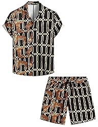 VATPAVE Mens Flamingo Hawaiian Sets Casual Short