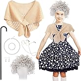 Hlimior 100 Days of School Costume, 9 Pcs Old Lady Costume for School 100th Day Grandma Dress Up Outfit for Students