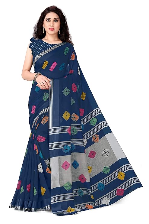 Women's Cotton Blend Bandhani Saree With Blouse Piece