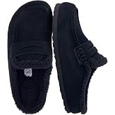 CUSHIONAIRE Casey Genuine Suede Cozy Slippers for Women with Penny Loafer | Genuine Suede Upper, Faux Shearling Lined Footbed, Slip on Closure, Round Closed Toe, Treaded Outsole Womens Slippers