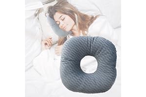 Yuanchupin Piercing Pillow for Side Sleepers, Donut Shaped Side Pillow with Hole for Ear, Ear Pillows for CNH and Ear Piercing Ear Pain, Ear Cushions for Sleeping Guard (Check Celadon Grey)