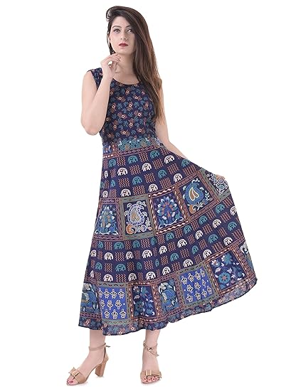 Women's Cotton Dress (ADMidi061_Multi-Coloured_Free-Size)