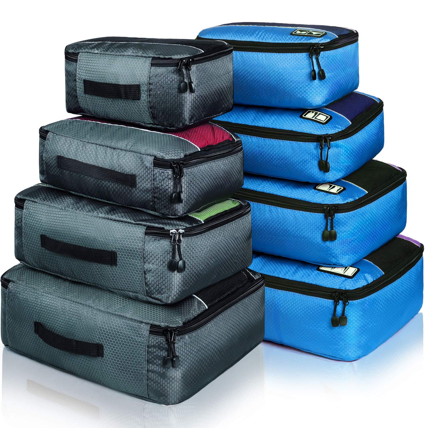 Packing Cubes Luggage Bags Organizer Durable Travel Accessories With Clothing Label, 8 set - Grey/Blue, OneSize