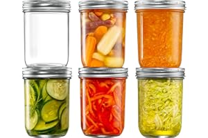 GLING [ 6 Pack] 16 oz. Wide-Mouth Glass Mason Jars with Metal Airtight Lids and Bands for 1 Pint Canning, Preserving, & Meal Prep