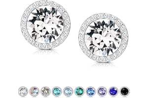 KesaPlan Sterling Silver Crystals Stud Earrings for Women, Made of Austria Crystals, Round-Cut Rhinestone Halo Bridal Earring Hypoallergenic Dance Competition Earrings