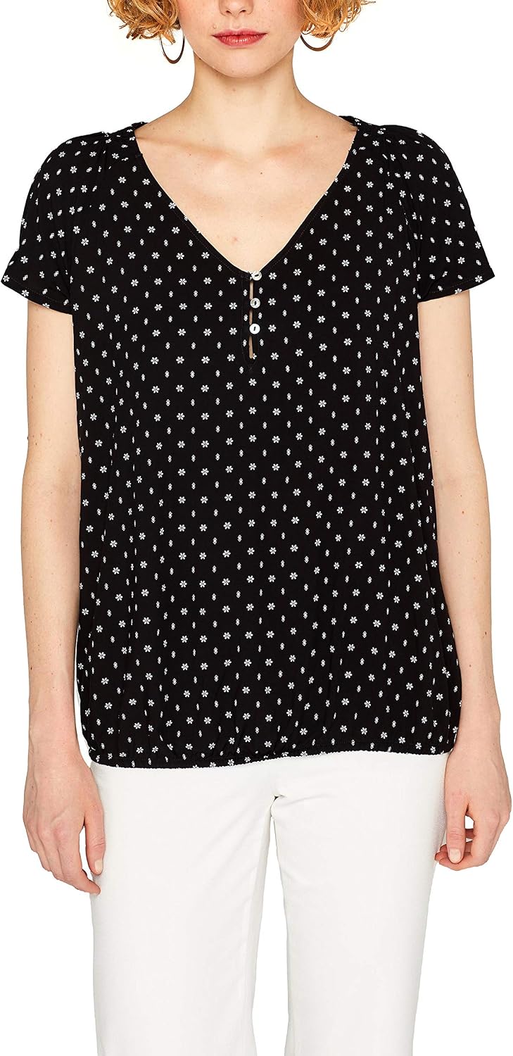 ESPRIT Damen Bluse Carmen - Mit Trompetenärmeln Und Schleife, Loose Fit