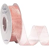 Ribbli Sweet Nectar Pink Sheer Organza Ribbon,1 Inches x Continuous 50 Yard,Rose Ribbon for Gift Wrapping,Bouquet Wrapping,Wedding Decoration,All Crafting and Sewing